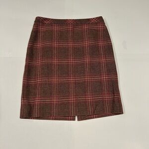 Talbots Petites Wool Blend Skirt 6P Plaid Pink Brown Knee Length academia prep